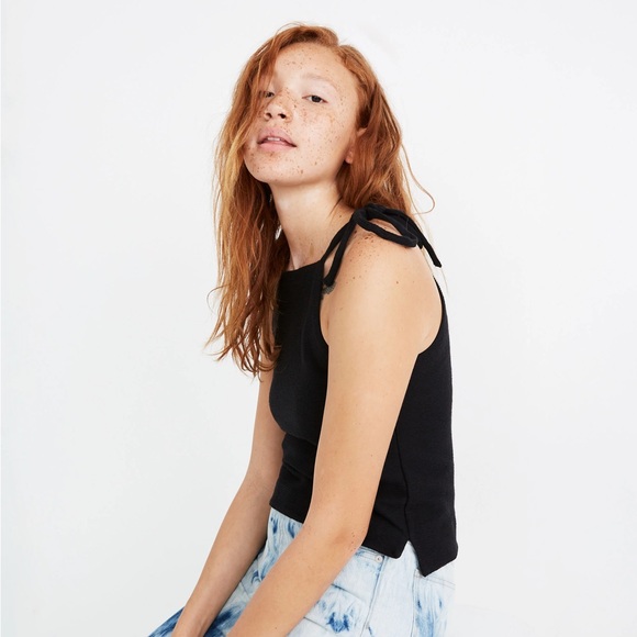 Madewell Black Texture & Thread Tie-Shoulder Tank Top - Picture 2 of 7